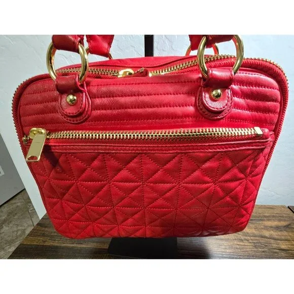 Cynthia Rowley Quilted Red Crossover Handbag With Braided Straps & Gold Hardware - Picture 2 of 15